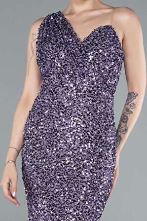 Tek Omuz Uzun Pullu Balık Abiye Elbise ABU4915