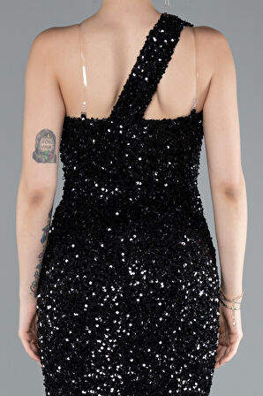 Tek Omuz Uzun Pullu Balık Abiye Elbise ABU4915