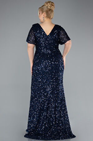 Kısa Kol Degaje Yaka Uzun Pullu Büyük Beden Abiye ABU4926