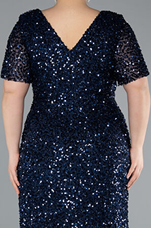 Kısa Kol Degaje Yaka Uzun Pullu Büyük Beden Abiye ABU4926