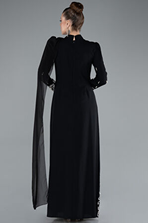 Taşlı Uzun Kol Dik Yaka Tesettür Abiye ABU4931