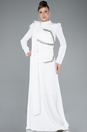 Dik Yaka Uzun Kol Şallı Tesettür Abiye ABU4934