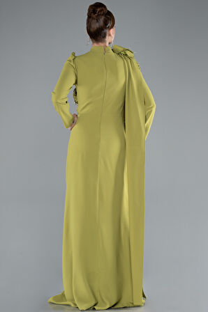 Dik Yaka Uzun Kol Şallı Tesettür Abiye ABU4934