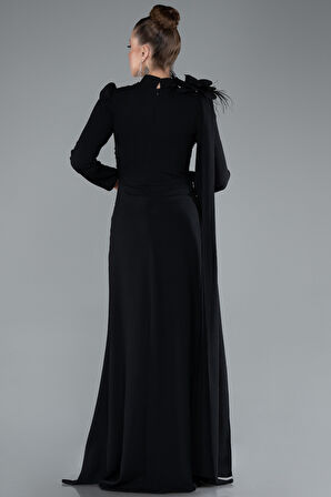 Dik Yaka Uzun Kol Şallı Tesettür Abiye ABU4934