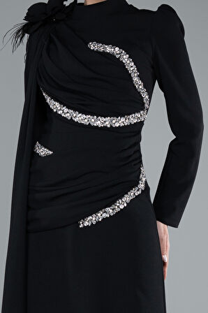 Dik Yaka Uzun Kol Şallı Tesettür Abiye ABU4934