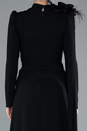 Dik Yaka Uzun Kol Şallı Tesettür Abiye ABU4934