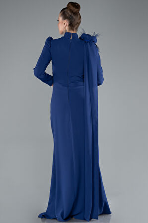 Dik Yaka Uzun Kol Şallı Tesettür Abiye ABU4934