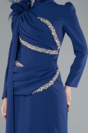 Dik Yaka Uzun Kol Şallı Tesettür Abiye ABU4934