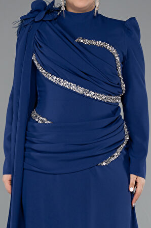 Dik Yaka Uzun Kol Büyük Beden Tesettür Abiye ABU4938