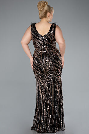 Kolsuz V Yaka Uzun Boncuklu Büyük Beden Abiye ABU4940