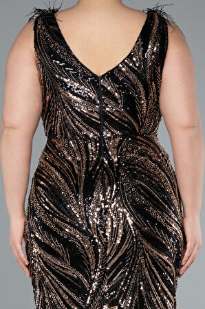 Kolsuz V Yaka Uzun Boncuklu Büyük Beden Abiye ABU4940