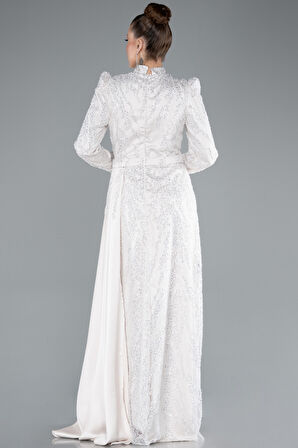 Dik Yaka Uzun Kol Boncuklu Tesettür Abiye ABU4941