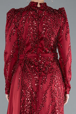 Dik Yaka Uzun Kol Boncuklu Tesettür Abiye ABU4941