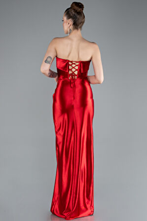 Straplez Bacak Dekolteli Uzun Mezuniyet Elbisesi ABU4944