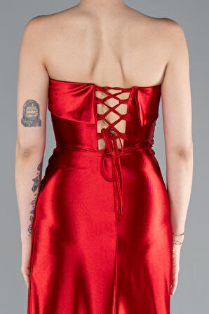 Straplez Bacak Dekolteli Uzun Mezuniyet Elbisesi ABU4944