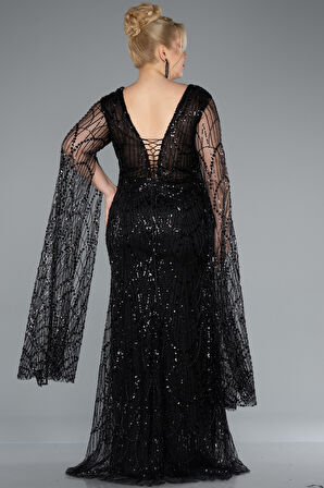 Uzun Şal Kol Boncuklu Büyük Beden Abiye ABU4945