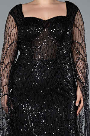 Uzun Şal Kol Boncuklu Büyük Beden Abiye ABU4945