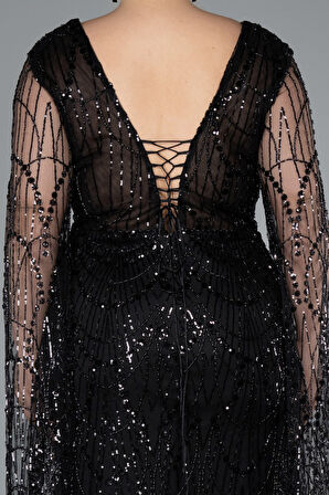 Uzun Şal Kol Boncuklu Büyük Beden Abiye ABU4945