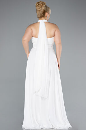 Yırtmaçlı Uzun Şifon Büyük Beden Mezuniyet Elbisesi ABU4951