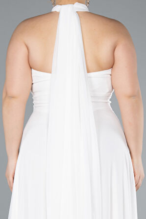 Yırtmaçlı Uzun Şifon Büyük Beden Mezuniyet Elbisesi ABU4951