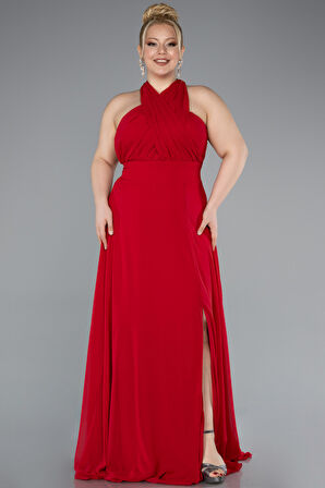 Yırtmaçlı Uzun Şifon Büyük Beden Mezuniyet Elbisesi ABU4951