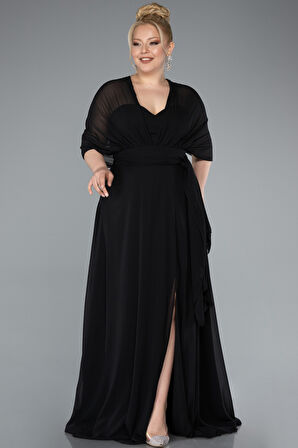 Yırtmaçlı Uzun Şifon Büyük Beden Mezuniyet Elbisesi ABU4951