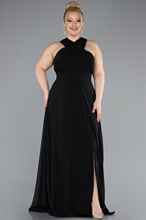 Yırtmaçlı Uzun Şifon Büyük Beden Mezuniyet Elbisesi ABU4951