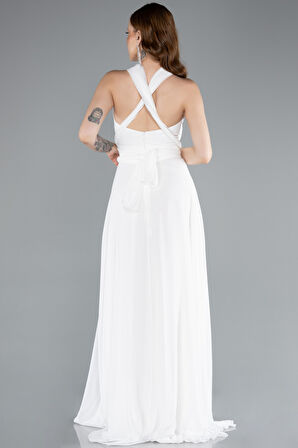 Bacak Dekolteli Uzun Şifon Mezuniyet Elbisesi ABU4965