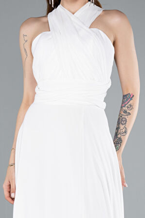 Bacak Dekolteli Uzun Şifon Mezuniyet Elbisesi ABU4965