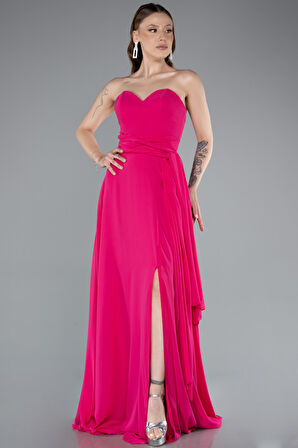 Bacak Dekolteli Uzun Şifon Mezuniyet Elbisesi ABU4965