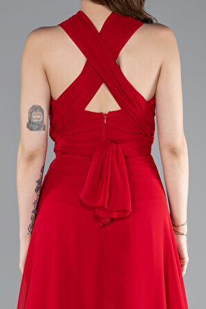 Bacak Dekolteli Uzun Şifon Mezuniyet Elbisesi ABU4965