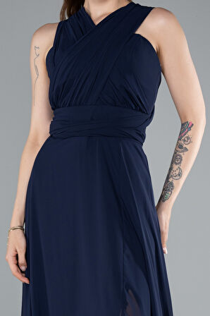 Bacak Dekolteli Uzun Şifon Mezuniyet Elbisesi ABU4965