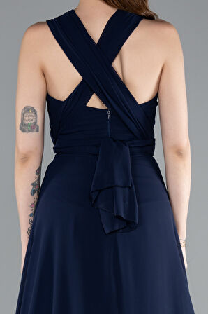 Bacak Dekolteli Uzun Şifon Mezuniyet Elbisesi ABU4965