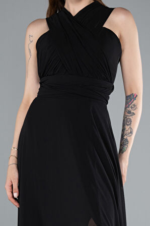 Bacak Dekolteli Uzun Şifon Mezuniyet Elbisesi ABU4965