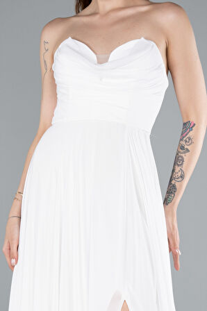 Straplez Bacak Dekolteli Uzun Şifon Mezuniyet Elbisesi ABU4966