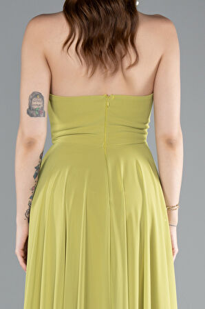 Straplez Bacak Dekolteli Uzun Şifon Mezuniyet Elbisesi ABU4966