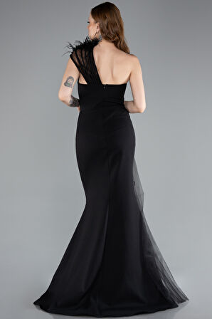 Tek Omuz Çiçek Aksesuarlı Yırtmaçlı Uzun Abiye ABU4969