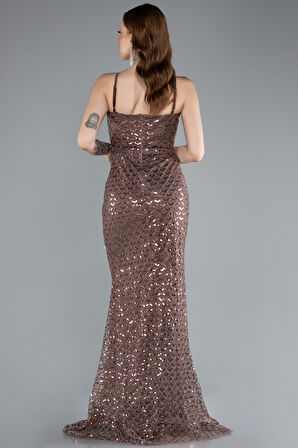 Askılı Uzun Pul Payet Balık Abiye Elbise ABU4980