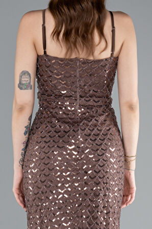 Askılı Uzun Pul Payet Balık Abiye Elbise ABU4980