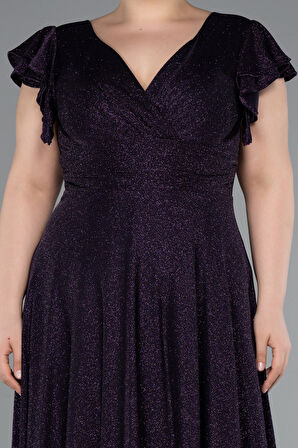 Kısa Kol Kruvaze Yaka Uzun Simli Büyük Beden Abiye ABU4985