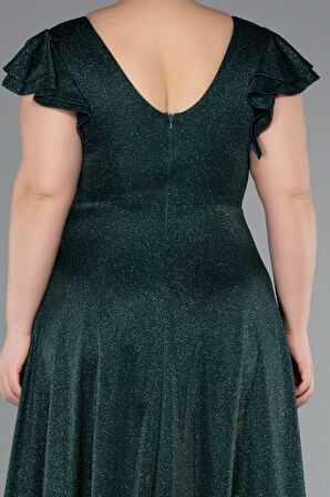 Kısa Kol Kruvaze Yaka Uzun Simli Büyük Beden Abiye ABU4985