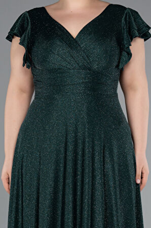 Kısa Kol Kruvaze Yaka Uzun Simli Büyük Beden Abiye ABU4985