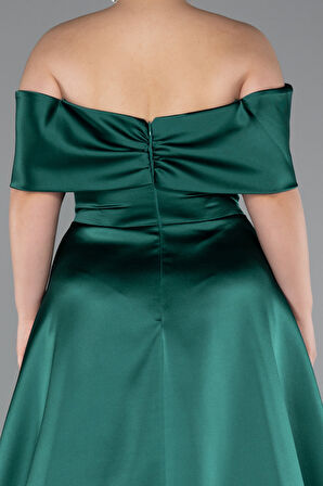 Kayık Yaka Taşlı Uzun Saten Büyük Beden Abiye ABU4998