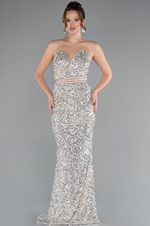 Straplez Uzun Pullu Abiye Elbise ABU5014