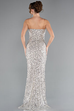 Straplez Uzun Pullu Abiye Elbise ABU5014