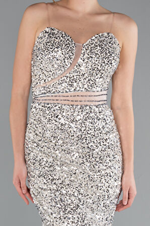 Straplez Uzun Pullu Abiye Elbise ABU5014