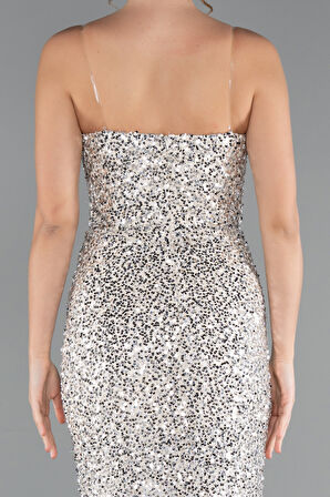 Straplez Uzun Pullu Abiye Elbise ABU5014