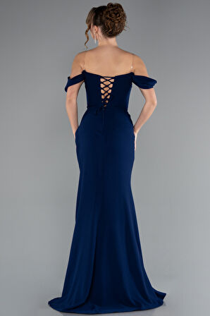 Taşlı Kayık Yaka Balen Korse Detay Yırtmaçlı Uzun Abiye ABU5016