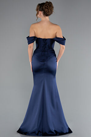 Kayık Yaka Taşlı Balen Korse Detay Uzun Saten Abiye ABU5017