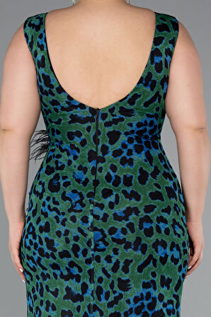 Leopar Desenli Yırtmaçlı Uzun Şifon Büyük Beden Abiye ABU5018